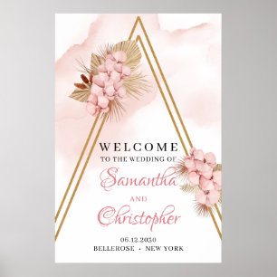 Välkomstskylt om Trendig Torkade Handflatan Rosa Poster
