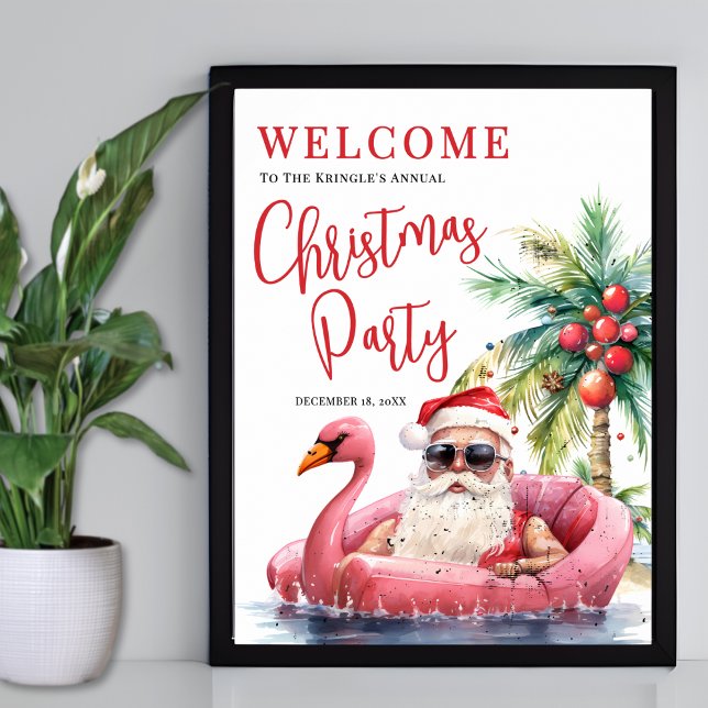 Välkomstskylt om tropisk persikojul i Party Poster (Tropical Beach Christmas Party Welcome Sign)