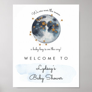 Välkomstskylt över babyduschen i Måne Poster