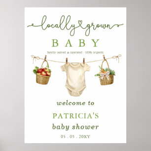 Välkomstskylt över babyskor på jordbrukarnas markn poster