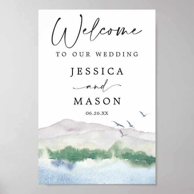 Välkomstskylt över bergsberget Sjö Bröllop Poster (Framsidan)