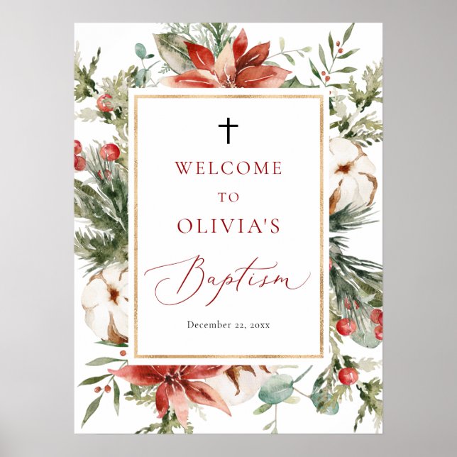 Välkomstskylt över Guld-baptism i julvinter Poster (Framsidan)