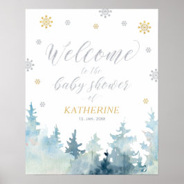 Välkomstskylt över guld Winter Wonderland Baby Sho Poster