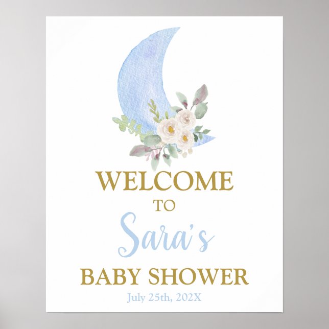 Välkomstskylt över Måne Baby Shower Boy Poster (Framsidan)