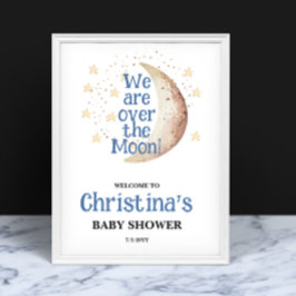 Välkomstskylt över Måne Blue Baby Shower Poster