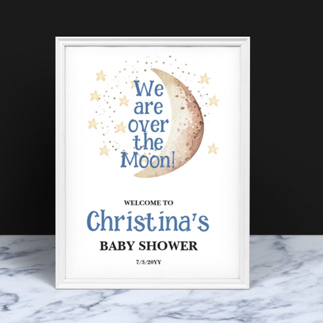 Välkomstskylt över Måne Blue Baby Shower Poster (Skapare uppladdad)