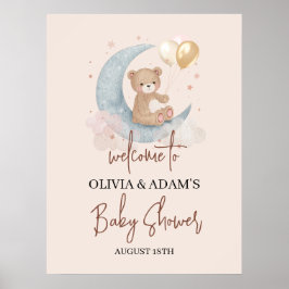 Välkomstskylt över Måne Nalle Baby Shower Välkomst Poster