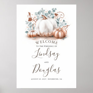 Välkomstskylt över ro Guld Pumpkins Fall Wedding Poster