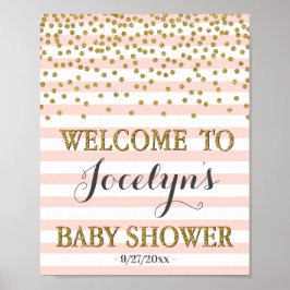 Välkomstskylt över Rosa Guld Baby Shower Välkomst Poster