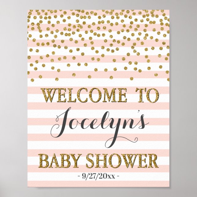 Välkomstskylt över  Rosa Guld Baby Shower Välkomst Poster (Framsidan)