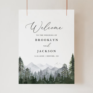 Välkomstskylt över Rustiska berget Gräs Träd Bröll Poster