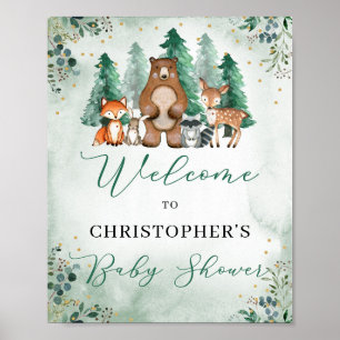 Välkomstskylt över skogsdjur Baby Shower Poster