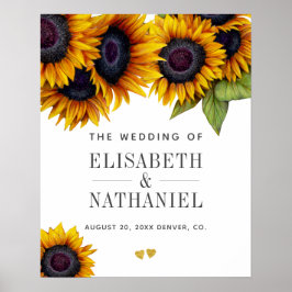 Välkomstskylt över solblommor från gult guld vid b poster