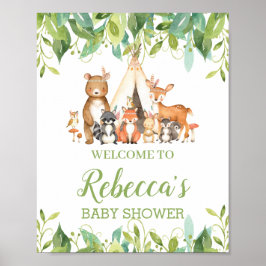 Välkomstskylt över stamskogsland Greenery Baby Sho Poster