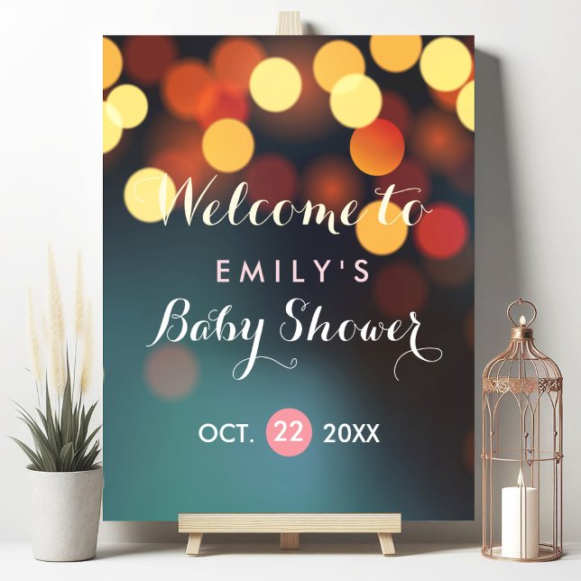 Välkomstskylt över Teal Guld Bokeh Ljus Baby Showe Poster (Skapare uppladdad)