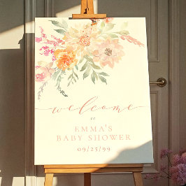 Välkomstskylt över  Teal Vår blommor Baby Shower Poster