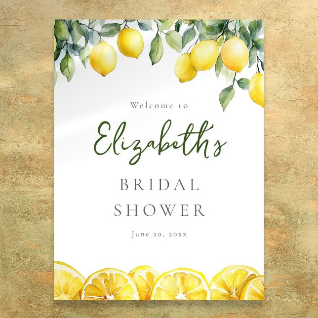 Välkomstskylt över vattenfärgen Citrus Möhippa Poster (Watercolor Lemon Citrus Bridal Shower Welcome Sign)