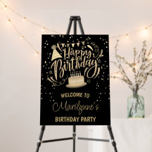 Välkomstskylt över vuxen Birthday Black Guld Glitt