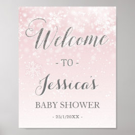 Välkomstskylt över Winter Wonderland Rosa Silver G Poster