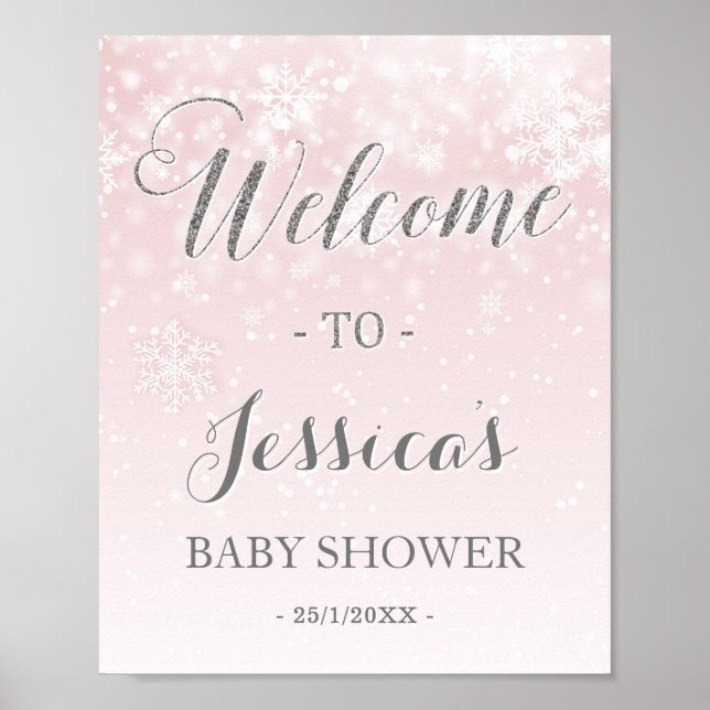 Välkomstskylt över Winter Wonderland Rosa Silver G Poster (Framsidan)