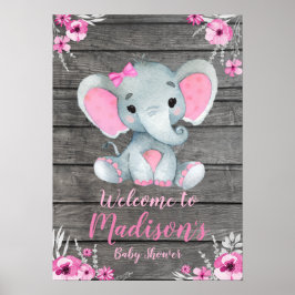 Välkomstskylt Poster Elephant Rustic Rosa Blommigt