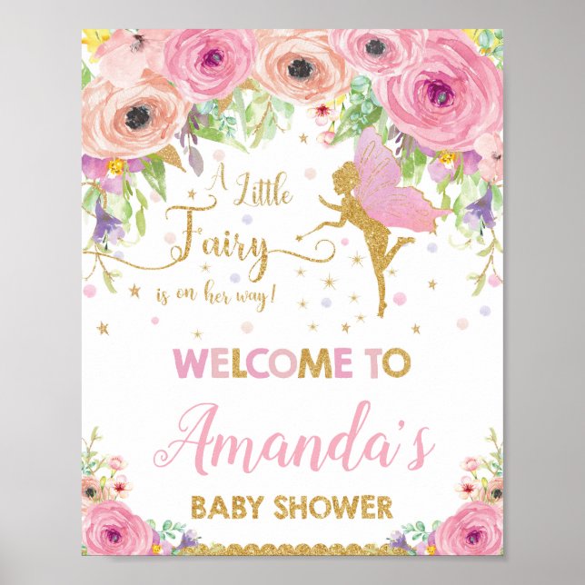 Välkomstskylt Poster flicka i Fairy Baby Shower (Framsidan)
