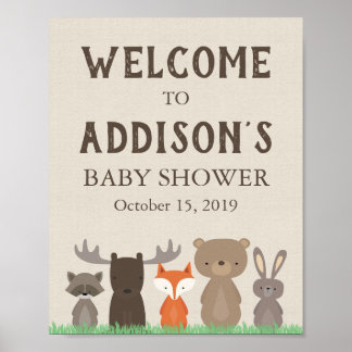 Välkomstskylt Poster för Woodland Baby Shower