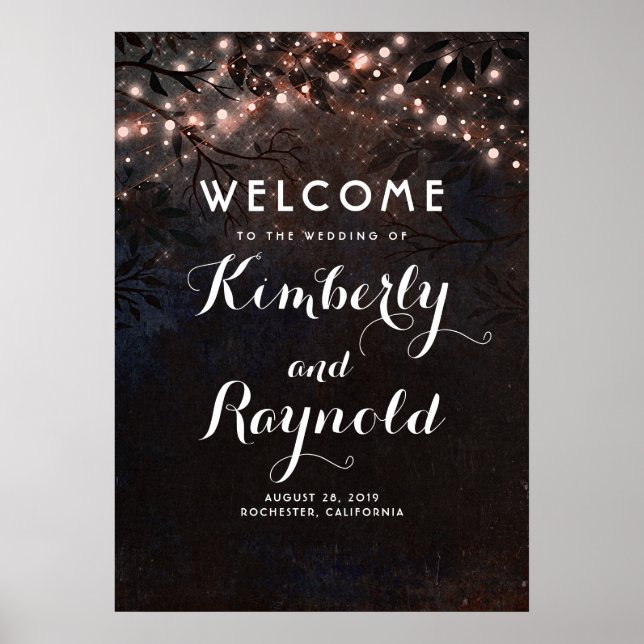 Välkomstskylt ro Guld Rustic Träd Bröllop Poster (Framsidan)