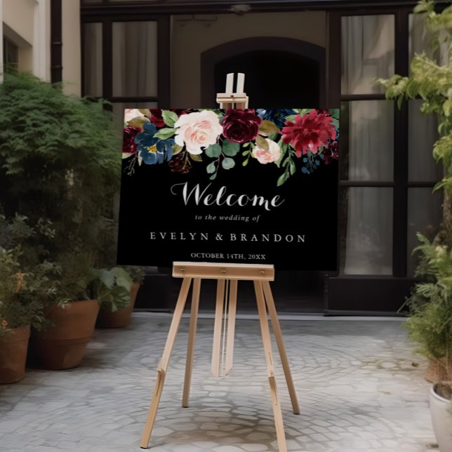 Välkomstskylt Rustic Black Botanical Bröllop Poster (Skapare uppladdad)