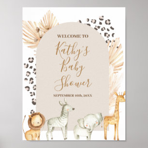 Välkomstskylt Safari Animals Boho Pampas Grass Poster