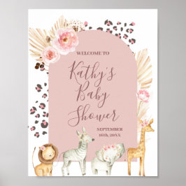 Välkomstskylt Safari Animals Boho Pampas Grass Poster