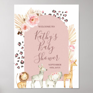 Välkomstskylt Safari Animals Boho Pampas Grass Poster