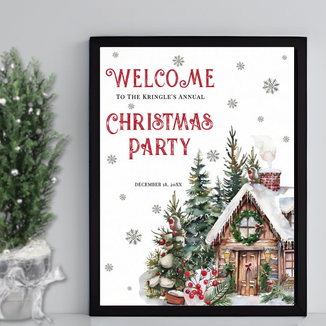 Välkomstskylt till julfest på vintern poster (Festive Winter Christmas Party Welcome Sign)