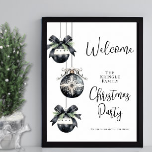 Välkomstskylt till svart-vit julfest om vintern poster