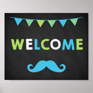 Välkomstskyltar för Blue- och Grönt Mustache Chalk Poster