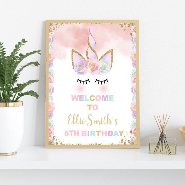 Välkomstskyltar för Copper Unicorn Birthday Poster (Copper Unicorn Birthday Welcome Signs)