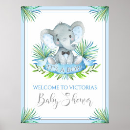 Välkomstskyltar för pojke elefant baby shower poster
