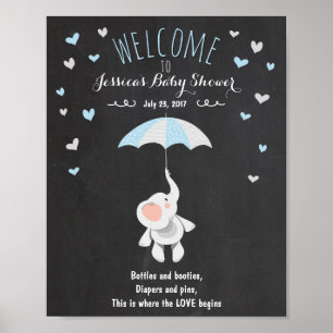 Välkomstskyltdusch elephant Blue Boy Shower Poster