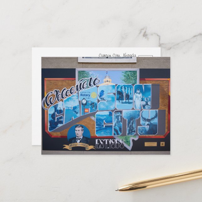 Välkomstskylten till Carson City, Nevada Vykort (Fram/Back In Situ)