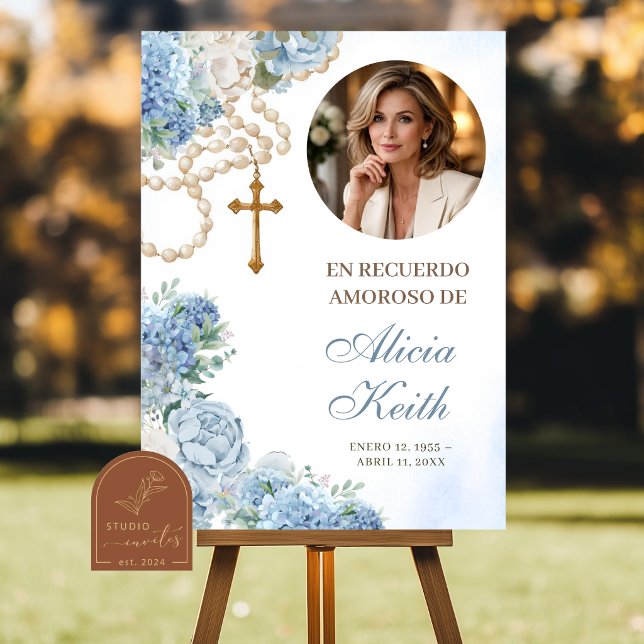 VÄLKOMSTSKYLTF Blue Hydrangea Rosenkrans Begravnin Poster (Skapare uppladdad)