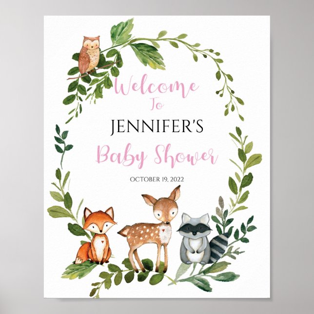 Välkomstskyltning för Woodland Baby Shower Poster (Framsidan)