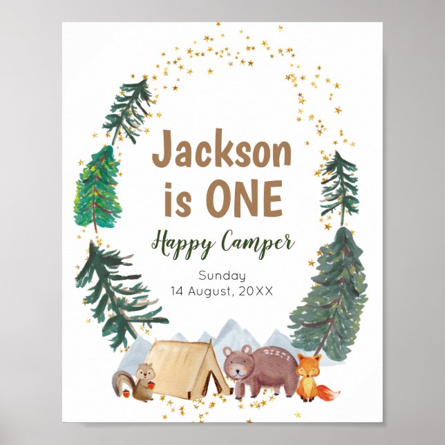Välkomstskyltsfärgad Lycklig-kamper 1:a födelsedag Poster (Framsidan)