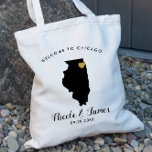 Välkomsttagandeskylt för Illinois Destinationsbröl Tygkasse<br><div class="desc">Bröllop helg hälsar med sig en presentsäck som går ut från stadens gäster till bröllop och som har en bild av Illinois,  med guld hjärta. Fyll i toa med dina favoritgodis.</div>