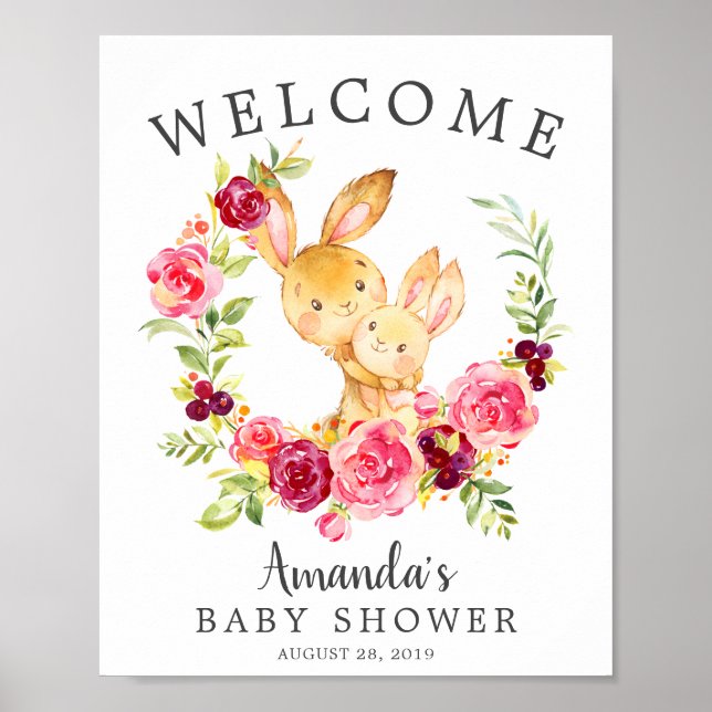 Välkomsttagaren mamma & Baby Bunny Baby Shower Pos Poster (Framsidan)