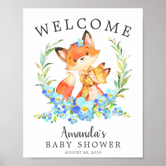 Välkomsttagaren mamma & Baby Fox Välkommen, babyåd Poster (Framsidan)