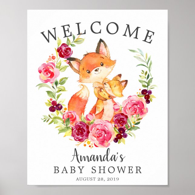 Välkomsttagaren mamma & Baby Fox Välkommen, babyåd Poster (Framsidan)
