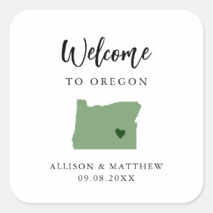 Välkomsttagg för Färg Oregon Bröllop Fyrkantigt Klistermärke