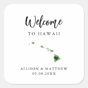 Välkomsttagning eller låda för Färg Hawaii Bröllop Fyrkantigt Klistermärke