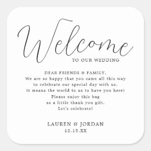 Välkomsttagning för elegant bröllop fyrkantigt klistermärke