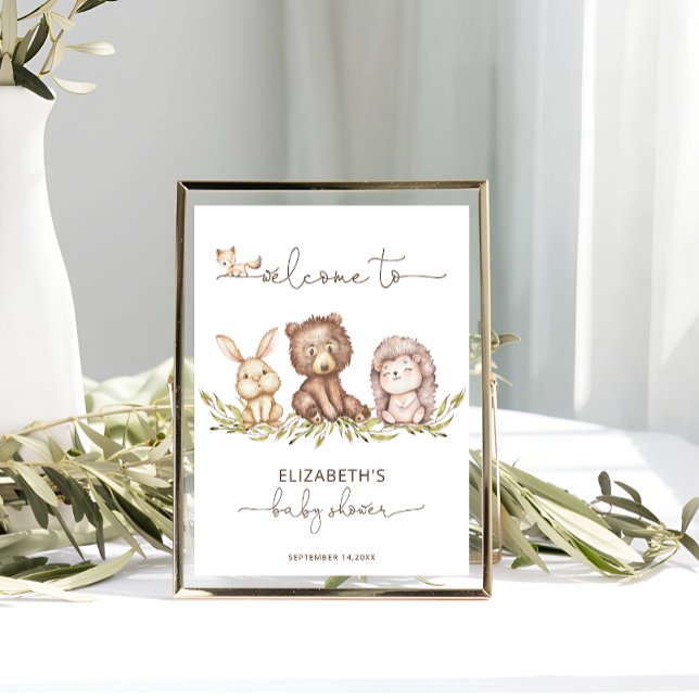 Välkomsttagning för Woodland Baby Shower Greenery  Poster (Skapare uppladdad)